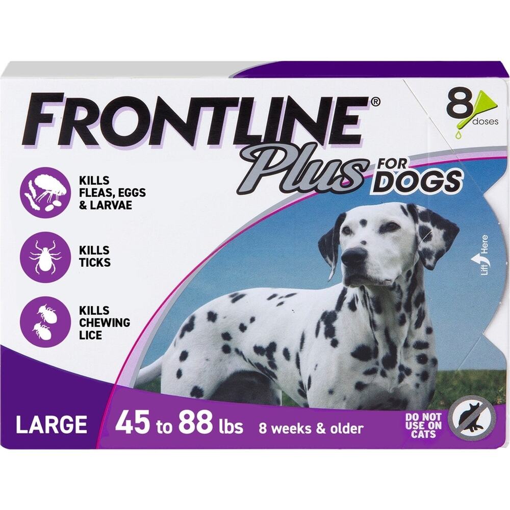 Frontline Plus Flea & Tick Spot Treatment for Large Dogs, 45-88 lbs, 8 Doses
